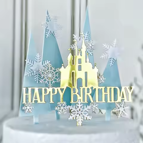 Frozen Castle Birthday Cake Topper Decoration Snowflake Frozen Theme Castle Cake Topper for Winter W