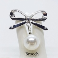 Pearl Ribbon Chest Pin Brooch Ladies Girls Women Accessories Aksesori Jewellery Wanita Barang Kemas Kerongsang Mutiara R