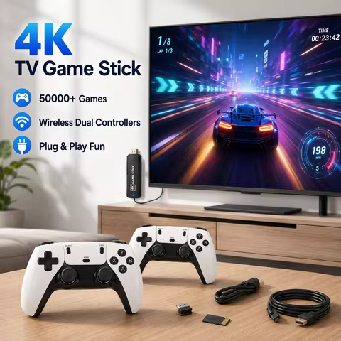New X2 Pro Game Stick 44/45 Emulators 50000+ Retro Games Rechargeable Wireless Controller Home TV 2/