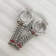 36/39mm Stone Bezel Logbook Transparent Back Watch Case + Watch Strap for NH35/NH36/4R/7S Movement