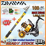 DAIWA Fishing Rod Set Joran Pancing 1 Set Barang Mancing Set Fishing Combo Full Set Reel Spining