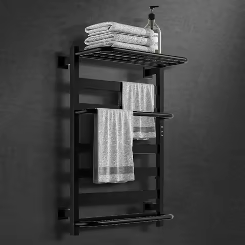 1-8 Hours Electric Towel Rack Temperature & Time Control Bathroom Shelf Stainless Steel Towel Rail H