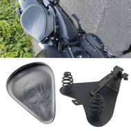 Motorcycle Skull PU Leather Driver Solo Seat 3"; Spring Bracket For Harley Sportster Bobber Chopper 