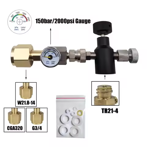 Soda Water Accessories CO2 Cylinder Connector with W21.8-14 CGA320 G3/4 Tank Filling Station Bottle 