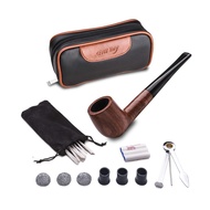 Free Boy Tobacco Smoking Pipe Set, Handmade Wooden Smoking Pipe with Leather Tobacco Pouch, and Smok