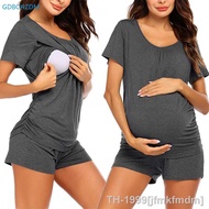 ❍♘■ Conjunto pijama feminino manga curta pijamas amamentação roupa de maternidade tamanho ajustável calções para gravidez novo
