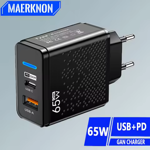 65W GaN Charger 2 Ports Type C Charger Fast Charge For IPhone 13 14 Xiaomi 14 Samsung Huawei Mate 60