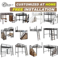 【Free Installation】Iron Frame Loft Bed  Double Bed Queen Bed King Size Bed Support Customization