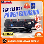 [SIRIM] 2/5MTR Wayar Extension 3-Pin Plug Extension Socket Trailing Socket Power Extension Plug Waya