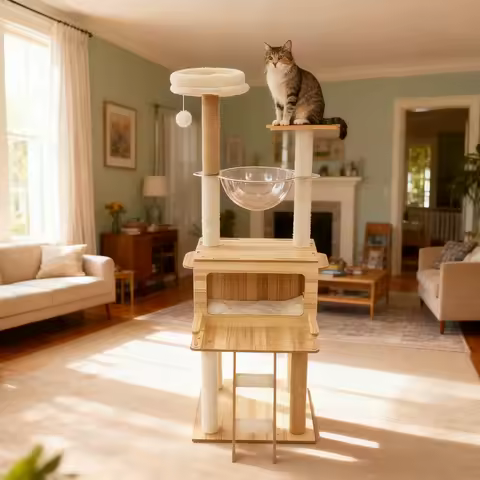 White+wood Cat Tree for Indoor Cats - 50x50x147cm Cat Scratching Climbing Tower, Floor Mount, 12.83k