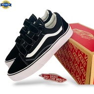 Sepatu Vans Velcro Sneakers Pria Wanita 36-43 Shoes Vans Skool Perekat Tanpa Tali Hitam Putih Low