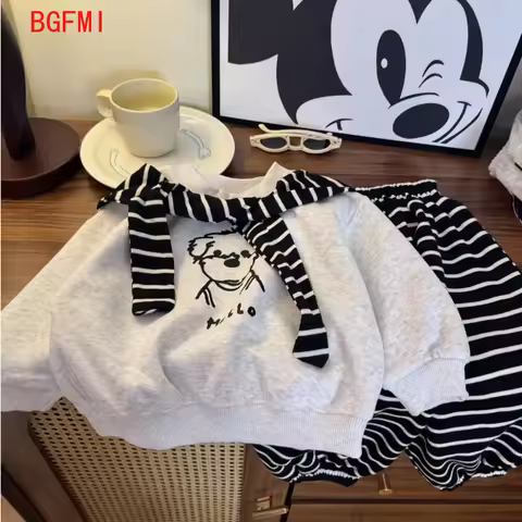 Spring Autumn Children Clothes Set Boy Girls Sweatshirts Pullover Top Pants/Skirt 2 Pcs Suit Sibling