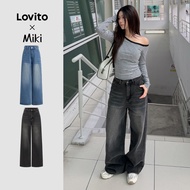 (Lovito x Miki) Casual Jeans Cat's Whiskers Pocket Jeans for Women Plus Size Friendly L106AD1240 (Lo