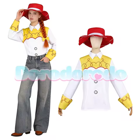 Movie Story Jessie Cosplay Costumes Cowboyy Jessie Shirt Hat Jessie Top Hat Bow For Halloween Party 