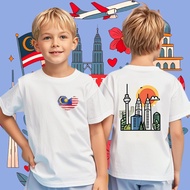 [100% Cotton] Malaysia  National Day T-shirt Malaysian Twins Tower Print Top  Childrens Clothes