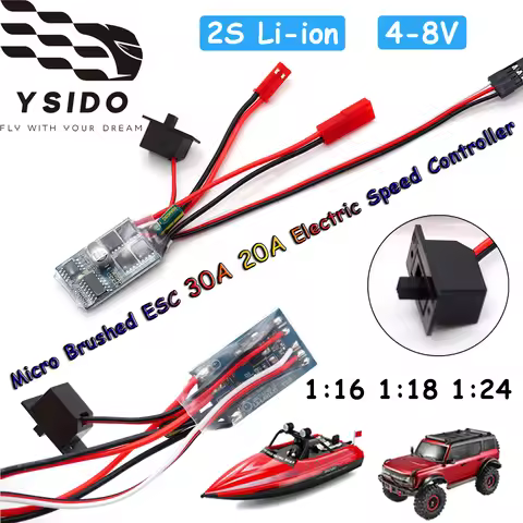 YSIDO Micro ESC 30A 20A Brushed Electric Speed Controller 2S Li-ion 4-8V for DIY Mini 1:16 1:18 1:24