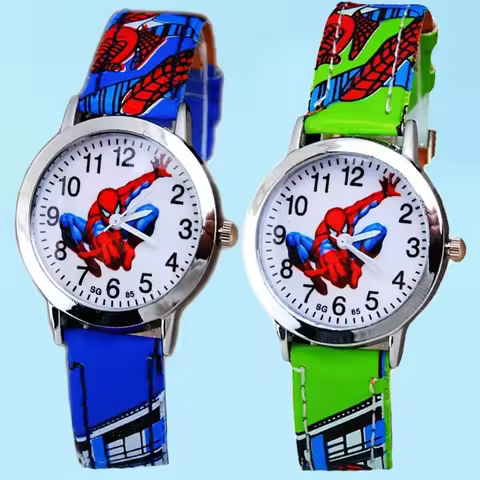 Disney Spiderman Children's Watch Anime Figures Student Quartz Watch Avenger Toys Spiderman Leather 