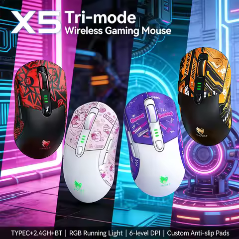 X5 Wireless Gaming Mouse RGB 12800 DPI Programmable Buttons 2.4G Bluetooth USB C Rechargeable Ergono