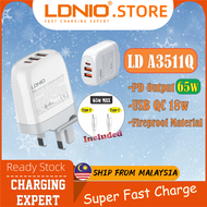 LDNIO 65W GaN Super Fast Charging A3511Q QC3.0 + PD 65W QC18W UK Charger A3511