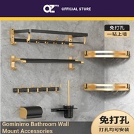 Gominimo Bathroom Wall Mount Accessories (Black Gold), Toilet Paper Roll Holder, Towel 2 Bar Rack,Towel Rack, Towel Hook