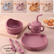 5PCS Personalized Customization Name Baby Silicone Tableware Sets Cartoon Bear Shape Plate Portable 