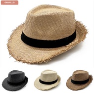 OKHALLO Sun Hat, Straw Cowboy Straw Hat,  Sun Protection Wide Brim Beach Caps Mens