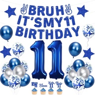 Holkcog Blue 11th Birthday Decorations Boys, Bruh It’s My 11 Birthday Banner, Blue 11th Birthday Bac