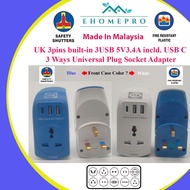 【 3 way 3 USB 5V3.4A Type C Adapter 】3pins Socket built-in 3USB  Universal Plug Adapter