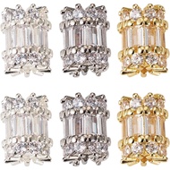 Craftdady 6Pcs Cubic Zirconia Spacer Beads Gaya Tibet Rhinestone Brass Tube Column Beads CZ Stone Cr