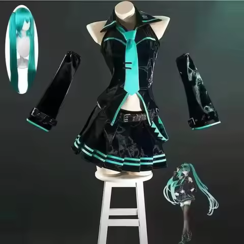 Original VOCALOID Miku Stylist 16Th Cosplay Costume Wig Anime Black Lacquer Formula Uniform Hallowee