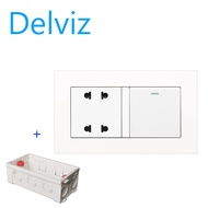 DELVIZ 1GANG/2WAY light switch + 4-hole wall socket. 10A power switch socket.  with junction box.