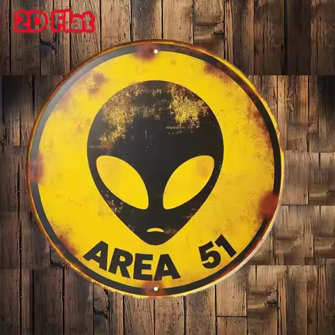 Vintage Metal Area 51 UFO Alien Sign Retro Wall Art for Cafe Bar Beach House