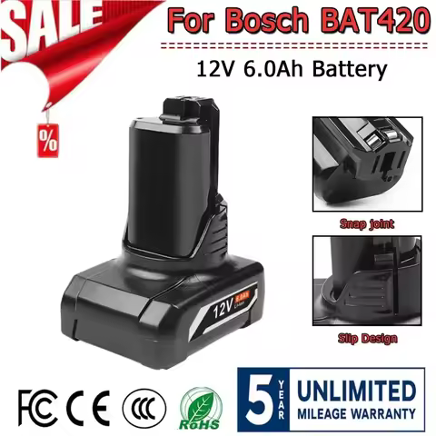 12V 6.0Ah Li-ion Replacement Battery for Bosch BAT420, Compatible with BAT411 BAT412 BAT413 BAT414 C