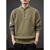 American Military Style Tough Guy Henry Collar Sweater Men Spring New Style High-End Retro Long-Slee