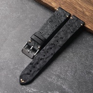 Black Ostrich Leather Strap 18mm 19 20 21 22mm Genuine Leather Watch Strap Men Women Watch Strap