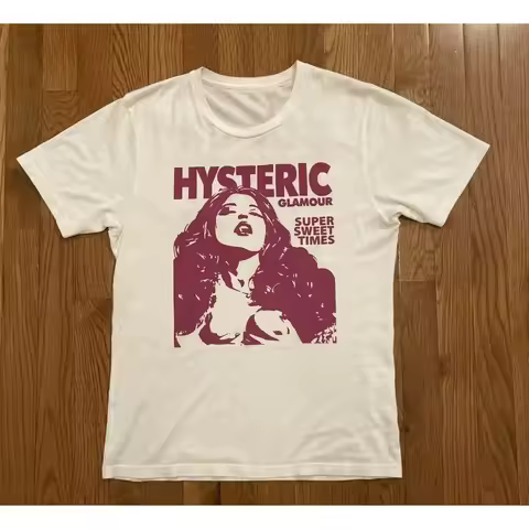 Hysteric Glamour 90s Retro Style Charcoal Reprint T Shirt for Men Women Y2k Graphic Short Sleeve Shi