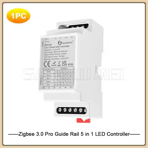 Gledopto DC12-54V GL-C-011P Zigbee 3.0 Din Rail 5in1 RGBCCT/RGBW/RGB/WWCW CCT/Dimmer LED Strip Contr
