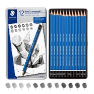 Staedtler 12 Mars Lumograph Graphite Drawing Pencils Metal Tin Set - 6B 5B 4B 3B 2B B HB F H 2H 3H 4