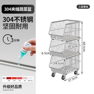 304不銹鋼推車 置物架 零食廚房落地多層移動書架 收納儲物架 浴室架（平行進口）