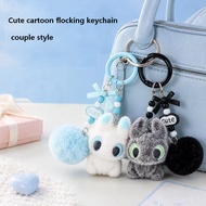 Cute Cartoon Flocking Keychain,Couples Matching Bag&Key Charm,Plush Doll,Gift for Girlfriend&Bestie