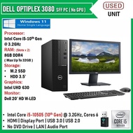 [USED, FULL SET] Dell OptiPlex 3080 SFF PC Intel i5-10th Gen Win 11 Home SL + Dell 20' Monitor