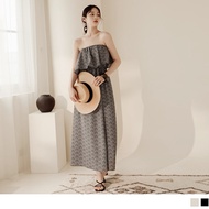 OB DESIGN ★ STRAIGHT ACROSS ELASTIC WAIST PRINTED MAXI DRESS ★ 2 COLOR ★ S-XXXL SIZE ★ PLUS SIZE