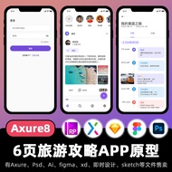 6 Pages Axure+PSD High Fidelity Interaction Prototype Travel Guide Social Sharing ui Design Draft Dy