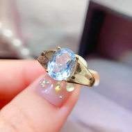 JIUya Genuine Topaz Silver Ring for Women 6mm*8mm 1ct Natural Topaz Jewelry 18K Gold Plated 925 Silv
