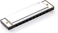 10 Holes 20 Tones Diatonic Harmonica Key of C with Blue Case,Rock w Case Stainless Steel Silver Color Diatonic Harmonica