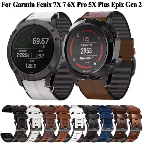 Silicone + Leather Replacement Strap For Garmin Fenix 7X 7 6 6X Pro 5 5X Plus Forerunner 935 945 955