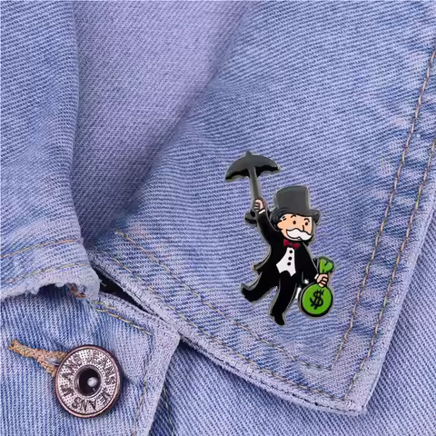 Uncle Holding A Money Bag Badge Mr Monopoly Brooch Game Peripheral Collection Accessories Enamel Pin
