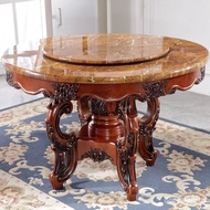 【TikTok】#European Dining Tables and Chairs Set6Solid Wood Marble round Dining Table American Small Apartment Home Dining
