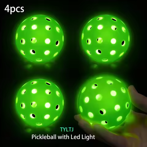 4pcs LED Light Pickleball 40 Holes 74mm Ball, Glow in The Dark Pickleball for Outdoor Night Training