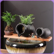 Ceramic Flowing Water Jar Ornament, Silent Circulation Fountain & Filter for Ecological Fish Tank & 
